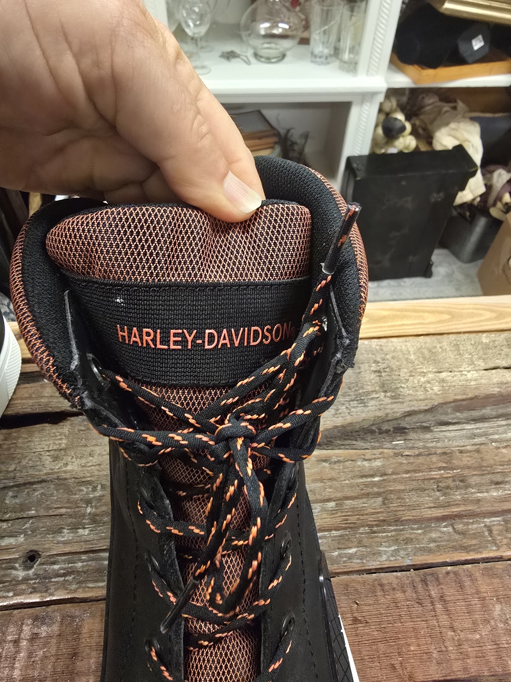 Harley-Davidson Black and Orange Leather High-Top Boots - Picture 2 of 7